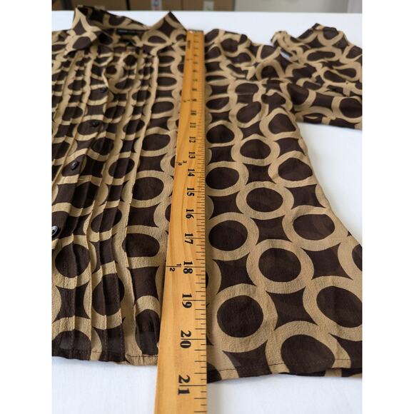 Grace Dane Lewis Womens Silk Brown Circle Link Button Up Sheer Blouse Size 12P - Picture 8 of 8